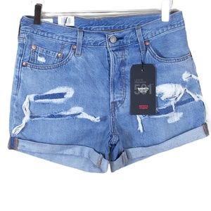 Levi's 501 Denim Shorts Mid Rise Distressed